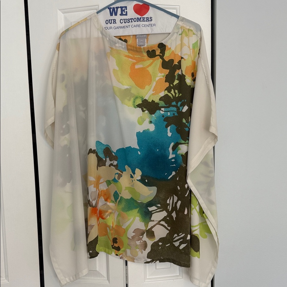 Chico's Multicolor Floral Sheer Poncho